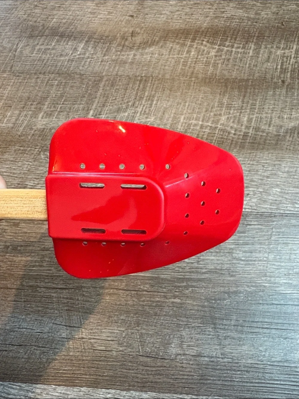Le Creuset Gourmet Slotted Silicone Spatula Red With Wood Handle Made In USA
